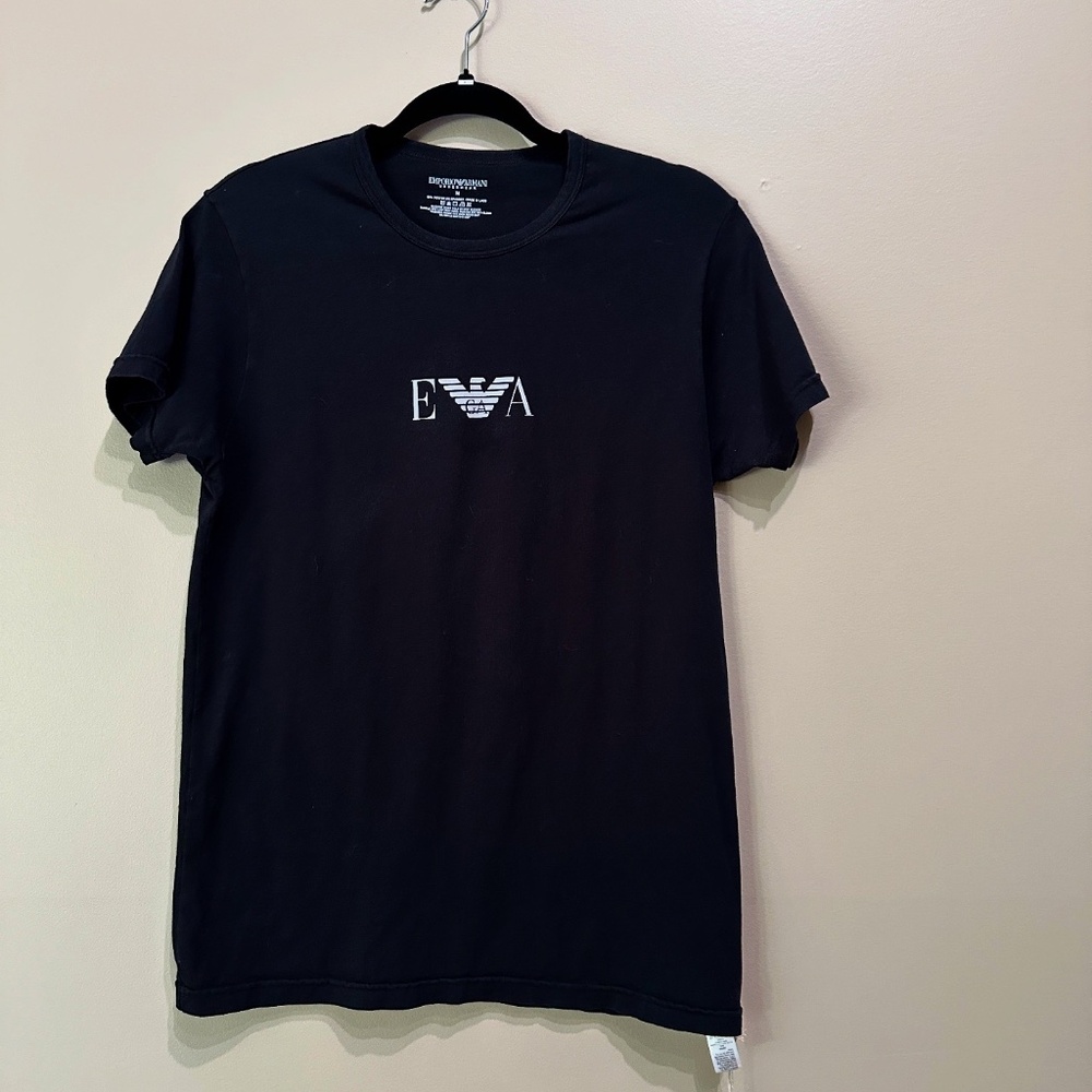 Emporio Armani Men's Black Medium T-Shirt, Logo Accented